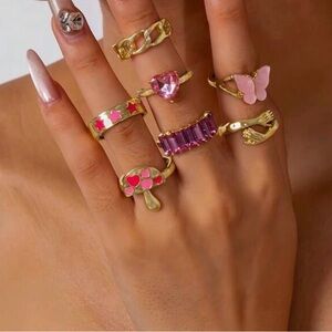 Gold and Pink Women's Ring Set